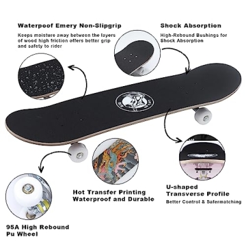 BIU 32'' Beginner Skateboard Canadian Maple Red Design