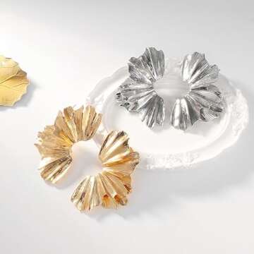 LKingel Geometric Irregular Statement Gold Earrings For Women Exaggerated Large Fashion Earrings Irregular Minimalist Large Earrings For Women (ginkgo leaf)