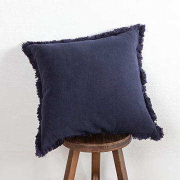 ATLINIA Linen Pillow Cover with Fringes - Navy Blue 20x20 Decorative Throw Pillow Cover for Couch So...