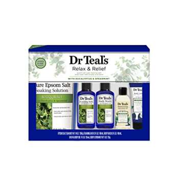 Dr Teal's Eucalyptus & Spearmint Relax & Relief Full Regimen 5-Piece Gift Set (Epsom Salt Soaking Solution, Foaming Bath, Body Wash, Moisturizing Bath & Body Oil, Body Lotion)