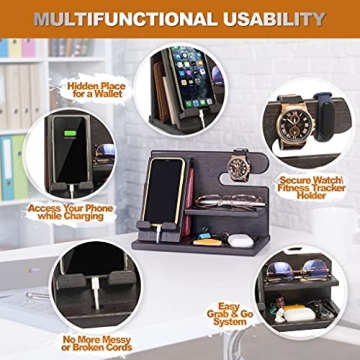 TESLYAR Wood Phone Docking Station Organizer & Charging Stand