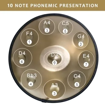 Handpan Drum 22 Inches D Minor Kurd, 432Hz 10 Notes Hand Drum Instrument, Premium Steel Drum, Handpa...