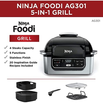 Ninja AG301 5-in-1 Indoor Electric Grill - Black/Silver