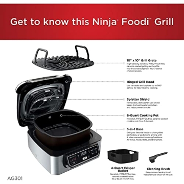 Ninja AG301 5-in-1 Indoor Electric Grill - Black/Silver