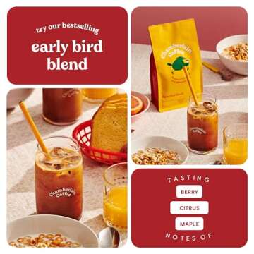 Chamberlain Coffee Early Bird Blend - Light Roast Ground Coffee Beans with Notes of Citrus, Caramel & Milk Chocolate - Specialty Ground Coffee Freshly Roasted In California - 12 oz
