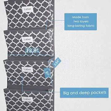 homyfort Over the Door File Organizer, Hanging File Folders, Wall Organizers and Storage for Mail, Magazine, Notebooks, Planners, Office, Classroom, 5 Extra Large Pockets (Grey Lantern Pattern)