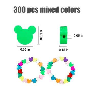 300Pcs Polymer Clay Mouse Head Loose Spacer Beads, 10mm Mixed Color Cute Beads Charms for DIY Hair C...