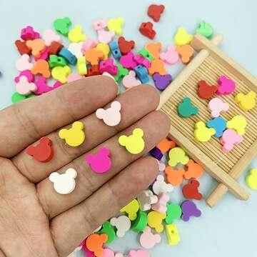 300Pcs Polymer Clay Mouse Head Loose Spacer Beads, 10mm Mixed Color Cute Beads Charms for DIY Hair Clip Necklace Bracelet Jewelry Earring Handmade Craft Making