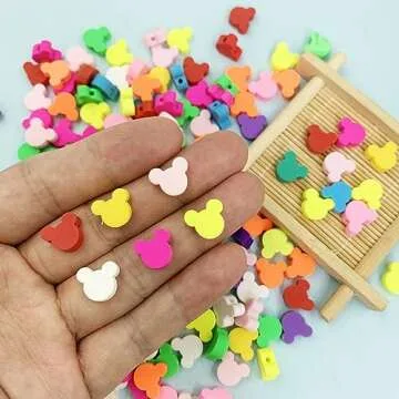 300Pcs Polymer Clay Mouse Head Loose Spacer Beads, 10mm Mixed Color Cute Beads Charms for DIY Hair Clip Necklace Bracelet Jewelry Earring Handmade Craft Making