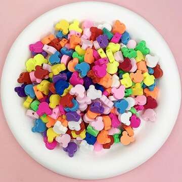 300Pcs Polymer Clay Mouse Head Loose Spacer Beads, 10mm Mixed Color Cute Beads Charms for DIY Hair Clip Necklace Bracelet Jewelry Earring Handmade Craft Making