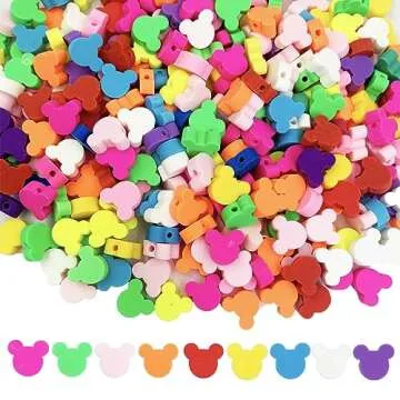 300Pcs Polymer Clay Mouse Head Loose Spacer Beads, 10mm Mixed Color Cute Beads Charms for DIY Hair Clip Necklace Bracelet Jewelry Earring Handmade Craft Making