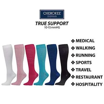 Cherokee TrueSupport Women 10-15 mmHg 4 Single Pair Pack Compression Socks, Regular, Graphite