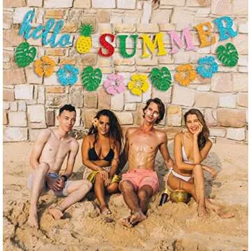 Colorful Glitter Hello Summer Banner for Tropical Parties