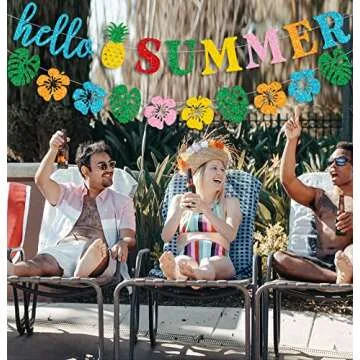 Colorful Glitter Hello Summer Banner for Tropical Parties