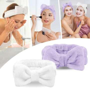 LADES Facial Headband - Terry Cloth Headbands for Face Washing,Skin Care,Makeup,Bow Spa Hair Headband for Washing Face