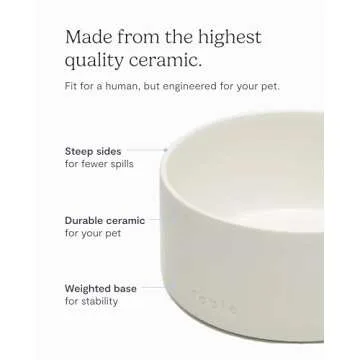 FABLE Ceramic Dog Bowl - Weighted Ceramic Dog Bowl Prevents Sliding - Dual Textured Dog Ceramic Bowl - Modern Ceramic Dog Water Bowl - Food-Safe Ceramic Puppy Bowls - Tofu - M/L/XL