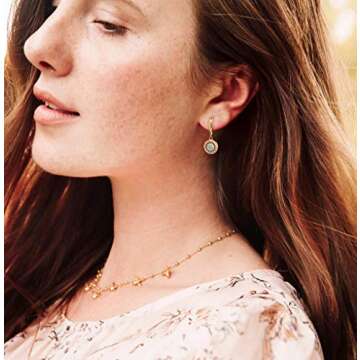 PEARLADA 18K Gold Round Evil Eye Dangle Hoop Earrings for Women Small Micro-inlaid Cubic Zirconia Charm Jewelry Fashion Hammered Coin Earrings