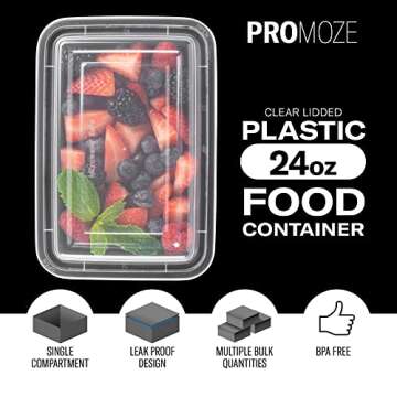 50-Pack Reusable Meal Prep Container Microwave Safe Food Storage Containers with Lids, 24 OZ - 1 Compartment Take Out Disposable Plastic Bento Lunch Box To Go, BPA Free - Dishwasher & Freezer Safe