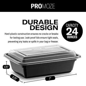 50-Pack Reusable Meal Prep Container Microwave Safe Food Storage Containers with Lids, 24 OZ - 1 Compartment Take Out Disposable Plastic Bento Lunch Box To Go, BPA Free - Dishwasher & Freezer Safe
