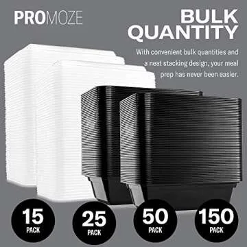 50-Pack Reusable Meal Prep Container Microwave Safe Food Storage Containers with Lids, 24 OZ - 1 Compartment Take Out Disposable Plastic Bento Lunch Box To Go, BPA Free - Dishwasher & Freezer Safe