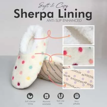 Snoozies Slippers for Women | Lotsa Dots Colorful Cozy Sherpa Slipper Socks | Womens House Slippers | Cozy Slippers for Women | Fuzzy Slippers | White | Large