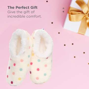 Snoozies Slippers for Women | Lotsa Dots Colorful Cozy Sherpa Slipper Socks | Womens House Slippers | Cozy Slippers for Women | Fuzzy Slippers | White | Large