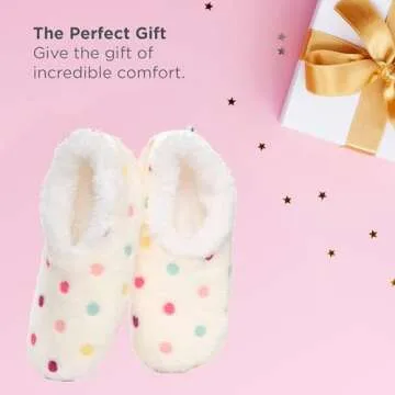 Snoozies Slippers for Women | Lotsa Dots Colorful Cozy Sherpa Slipper Socks | Womens House Slippers | Cozy Slippers for Women | Fuzzy Slippers | White | Large