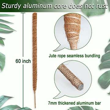 60 Inch Moss Pole for Plants Monstera, Tall Bendable Moss Poles for Climbing Plants Indoor, Large Handmade Plant Pole Sticks, Coco Coir Plant Support Stakes for Potted Plants, Pothos