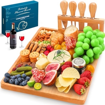 Easoger Cheese Board and Knife Set - Extra Large Charcuterie Boards with Magnetic Knife Holder, Chee...