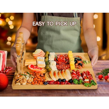 Easoger Cheese Board and Knife Set - Extra Large Charcuterie Boards with Magnetic Knife Holder, Cheese Platter Gift for Christmas, House Warming, Wedding, Anniversary, Thanksgiving