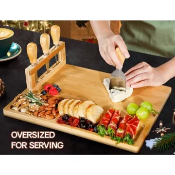 Easoger Cheese Board and Knife Set - Extra Large Charcuterie Boards with Magnetic Knife Holder, Cheese Platter Gift for Christmas, House Warming, Wedding, Anniversary, Thanksgiving