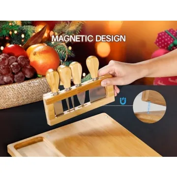 Easoger Cheese Board and Knife Set - Extra Large Charcuterie Boards with Magnetic Knife Holder, Cheese Platter Gift for Christmas, House Warming, Wedding, Anniversary, Thanksgiving