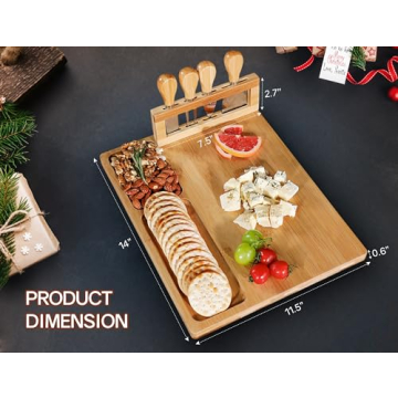 Easoger Cheese Board and Knife Set - Extra Large Charcuterie Boards with Magnetic Knife Holder, Cheese Platter Gift for Christmas, House Warming, Wedding, Anniversary, Thanksgiving
