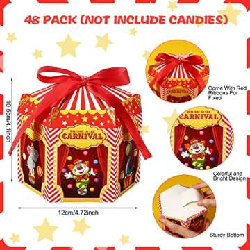 Funrous Carnival Treat Boxes Circus Cupcake Paper Candy Red White Stripes Carnival Favor Boxes Goody...