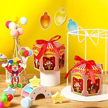 Funrous Carnival Treat Boxes Circus Cupcake Paper Candy Red White Stripes Carnival Favor Boxes Goody Gift Decorations for Birthday Holiday Party Celebration(48 Pcs)