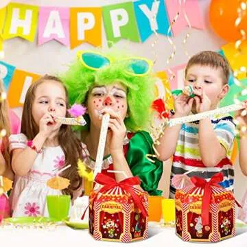 Funrous Carnival Treat Boxes Circus Cupcake Paper Candy Red White Stripes Carnival Favor Boxes Goody Gift Decorations for Birthday Holiday Party Celebration(48 Pcs)