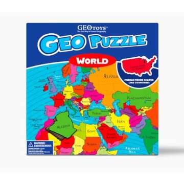GeoToys GeoPuzzle, World Shaped Jigsaw Puzzles, 68 Pc Geography Puzzle, Geography Game & Map Puzzle,...
