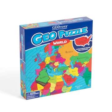 GeoToys GeoPuzzle, World Shaped Jigsaw Puzzles, 68 Pc Geography Puzzle, Geography Game & Map Puzzle, Jigsaw Puzzles for Kids Ages 6-9 Years Old