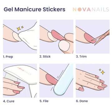 NOVA, Female Founded, Semi Cured Gel Nail Strips (Clover) - The 10 Minute Manicure. Salon-Quality, Works with Any Nail Lamp, Easy to Apply & Remove - Incl. Nail File & Wooden Stick (Clover)