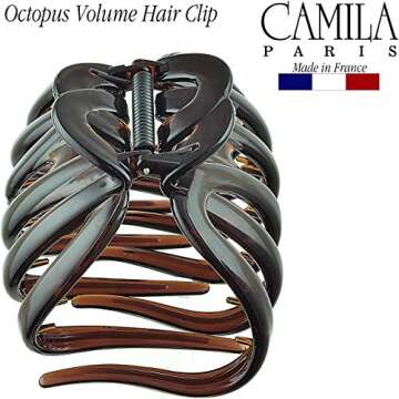 Camila Paris AD718-719 French Octopus Hair Clip for Women for Long Curly Wavy Hair, Girls Hair Claw Clips Fashion Durable Styling Hair Accessories for Women, Strong Hold No Slip Grip, Made in France