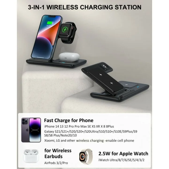 3 in 1 Wireless Charger for iPhone, Apple Watch, AirPods