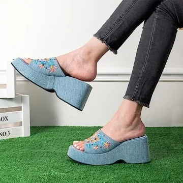 Stylish Embroidery Mesh Wedge Sandals for Women