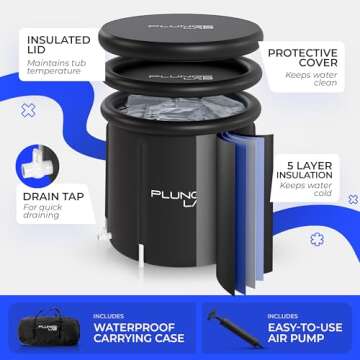 Plunge Lab Cold Plunge Tub XL, Portable Ice Bath Tub for Athletes, Indoor Outdoor Recovery, 90 Gallon Capacity, Cold Tub for Ice Baths at Home - USA Owned, Easy Install