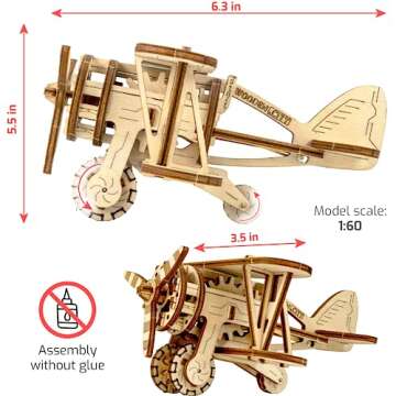WOODEN.CITY Biplane Wooden 3D Puzzles for Adults - Aircraft Wood Model for Painting - 3D Wooden Puzz...