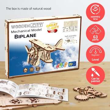 WOODEN.CITY Biplane 3D Puzzle for Adults - Build & Paint