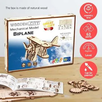 WOODEN.CITY Biplane 3D Puzzle for Adults - Build & Paint