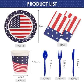 Patriotic Party Supplies,152Pcs American Flag Themed Party Set, Patriotic Party Decorations, America...