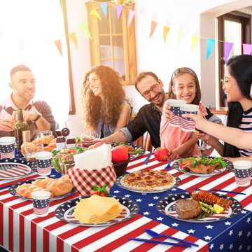 Patriotic Party Supplies,152Pcs American Flag Themed Party Set, Patriotic Party Decorations, American Flag Tablecloths,4th of July Plates Cups, Red White and Blue Decor for Outside, Picnic, Memorial