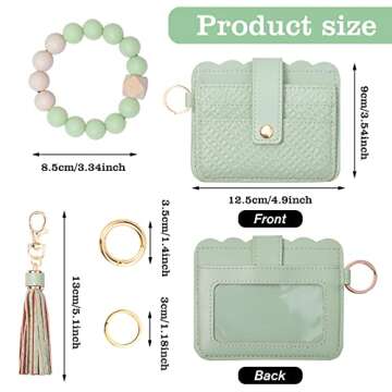 Lostars Wallet Keychain Wristlet for Women RFID Card Holder with Keychain,Tassel Card Pocket Key Chains for Women (Green)