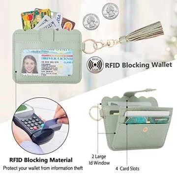 Lostars Wallet Keychain Wristlet for Women RFID Card Holder with Keychain,Tassel Card Pocket Key Chains for Women (Green)